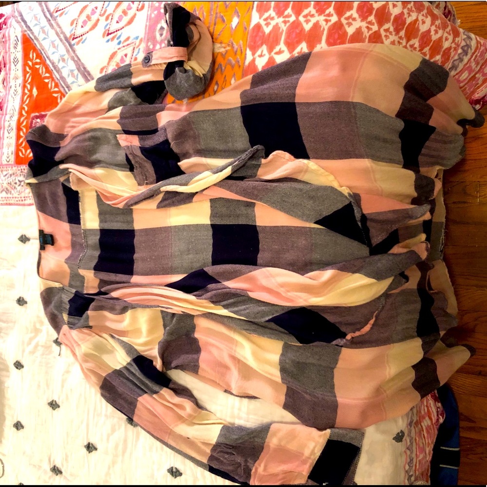 Pink and navy blue plaid shirt jacket
